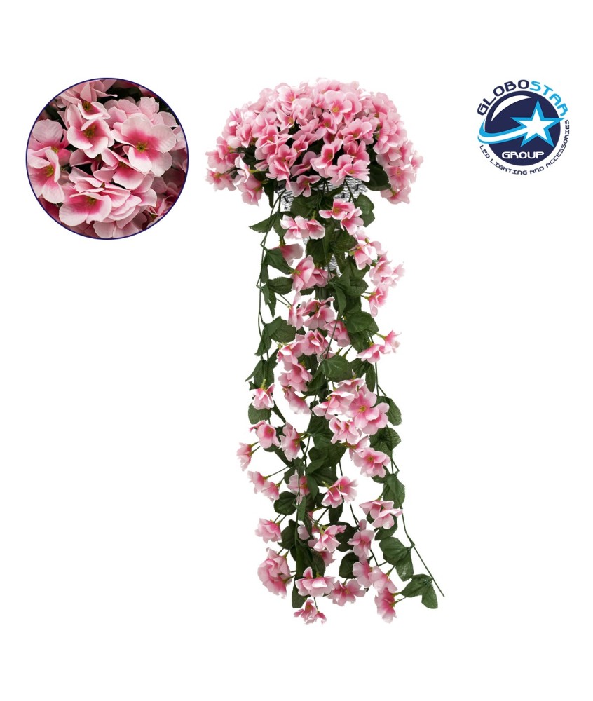 GloboStar® 78052 Τεχνητό Κρεμαστό Φυτό Διακοσμητικών Λουλουδιών με Ροζ Φλόξ M30 x Υ80 x Π30cm